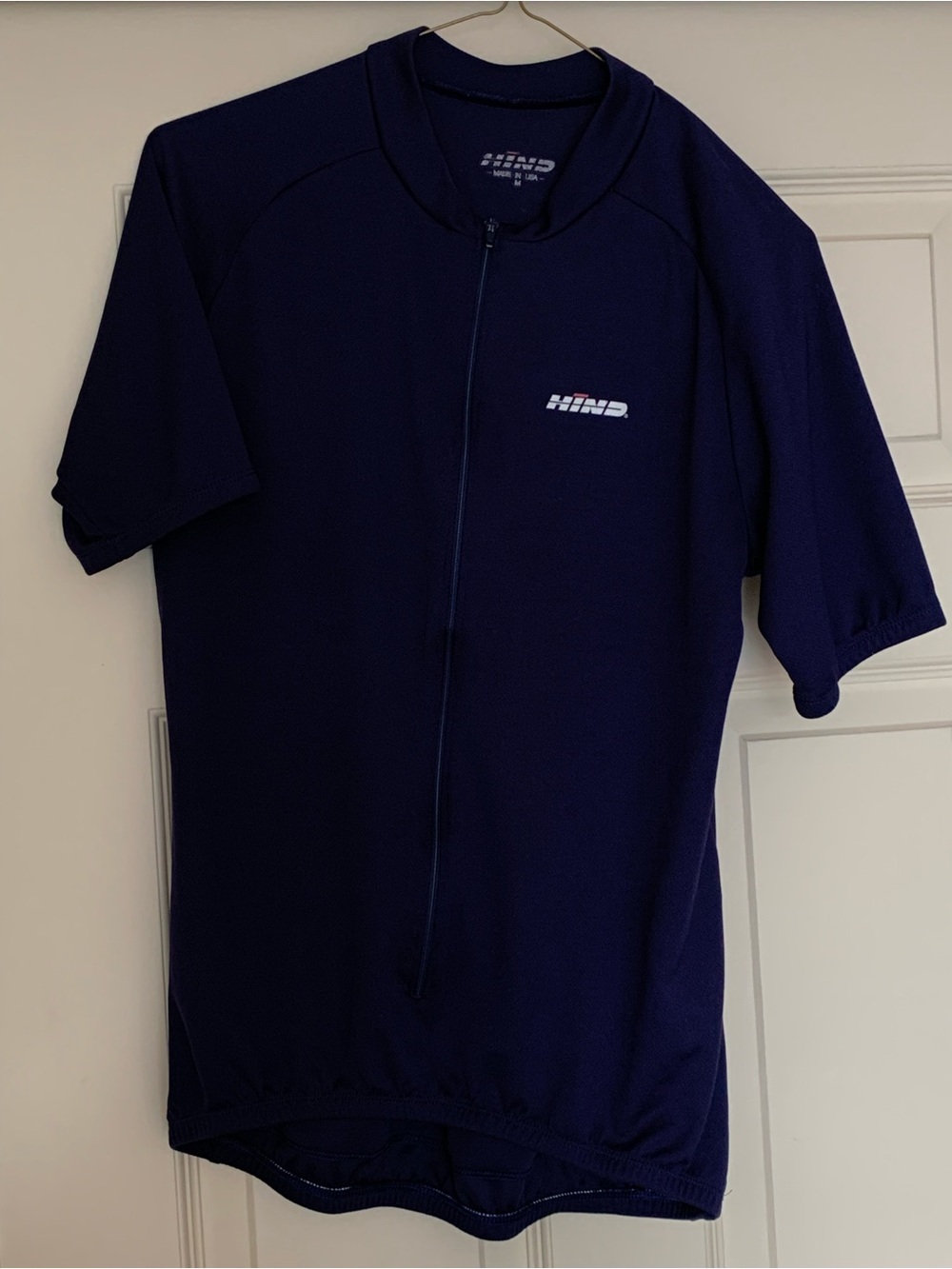 Vintage HIND Mens Medium Cycling Jersey Short Sleeve Navy Blue USA Made 3/4 Zip